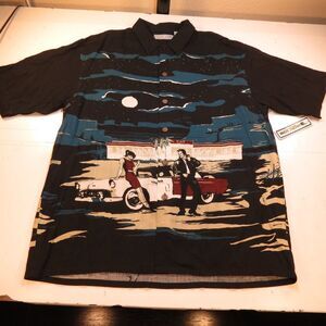 DEADSTOCK VINTAGE PACIFIC SCENE HOT ROD 50s DINER HAWAIIAN SHIRT Mens L